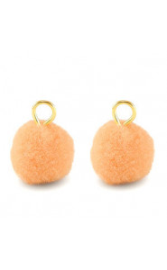 Pompom charm with loop 10mm - Gold-salmon orange